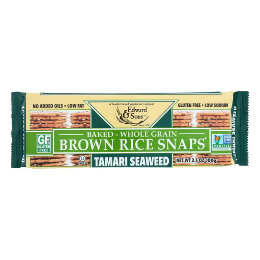 Edward And Sons Brown Rice Snaps - Tamari Seaweed - Case Of 12 - 3.5 Oz.