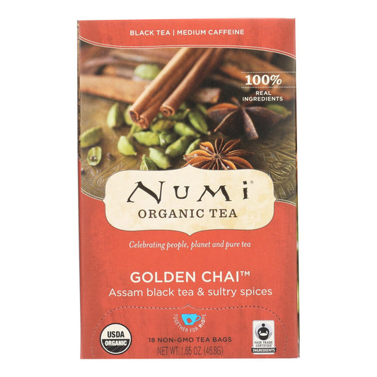 Numi Golden Chai Spiced Assam Black Tea - 18 Tea Bags - Case Of 6