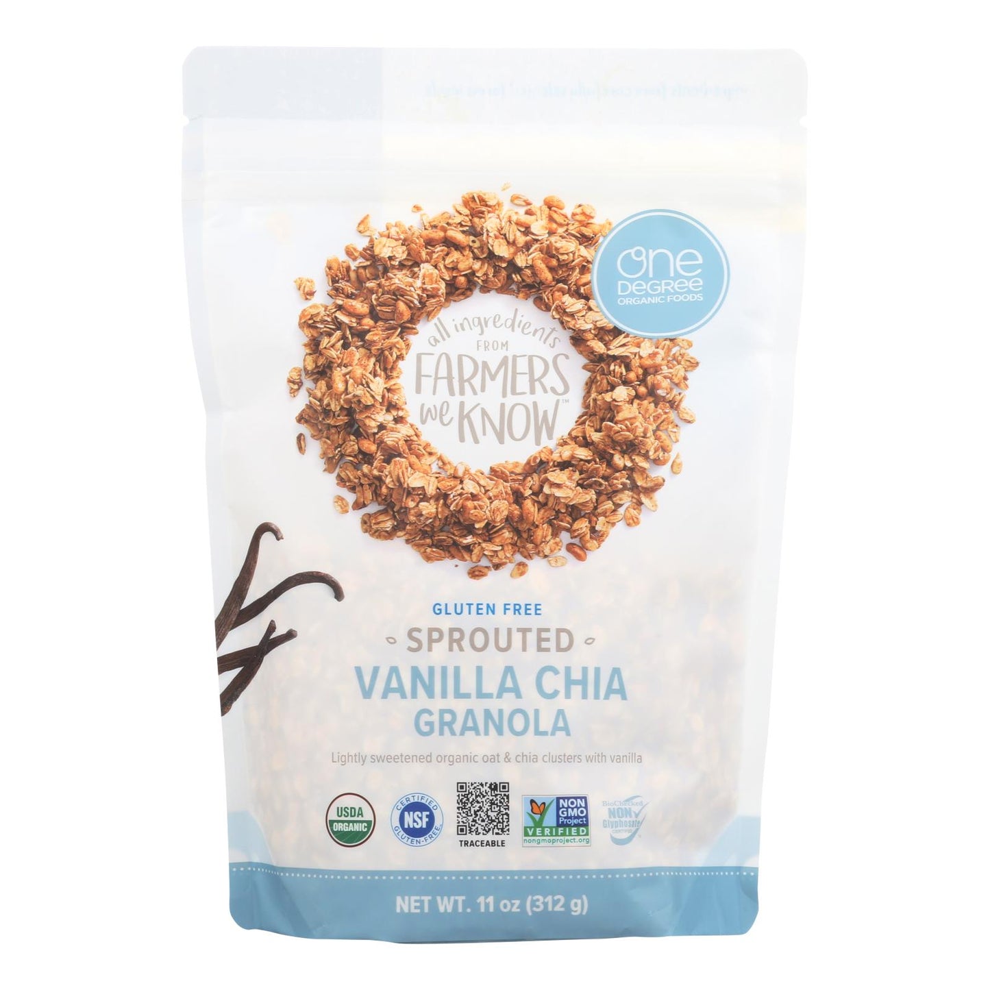 One Degree Organic Foods Sprouted Oat Granola - Vanilla Chia - Case Of 6 - 11 Oz.