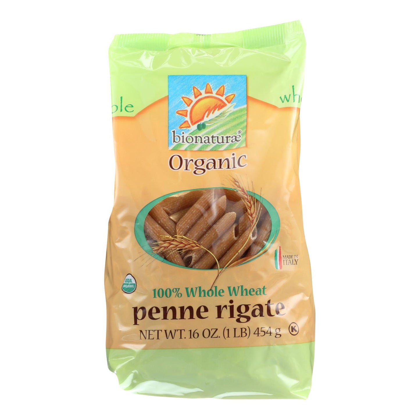 Bionaturae Pasta - Organic - 100 Percent Whole Wheat - Penne Rigate - 16 Oz - Case Of 12