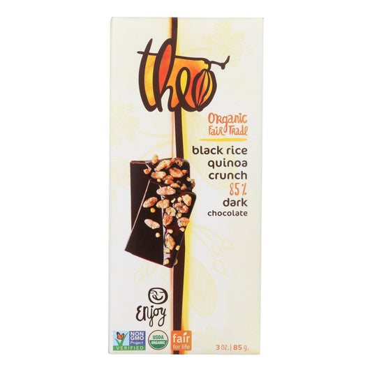 Theo Chocolate Black Rice Quinoa Crunch - 85 Percent Dark Chocolate - Case Of 12 - 3 Oz. | OnlyNaturals.us