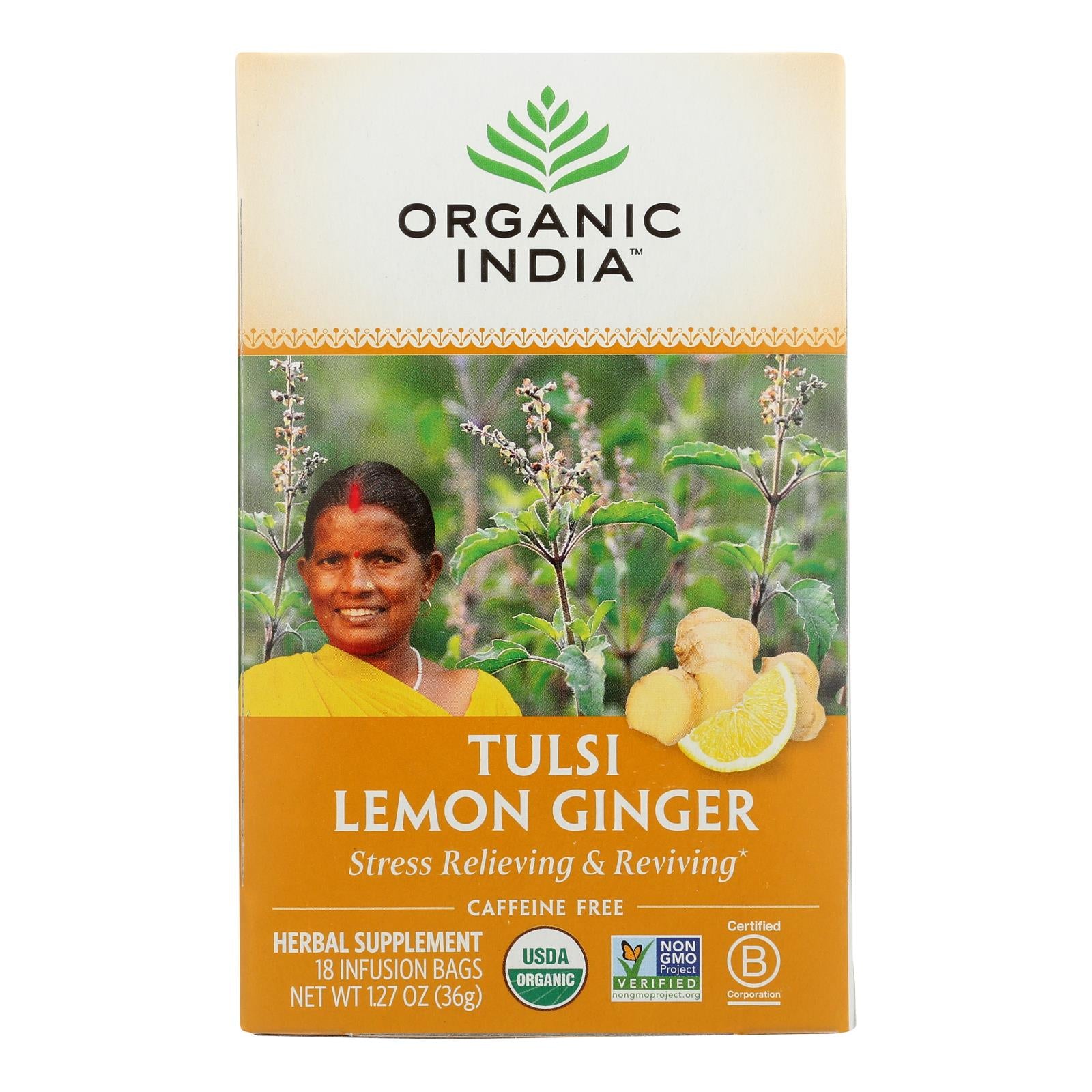 Organic India Tulsi Tea Lemon Ginger - 18 Tea Bags - Case Of 6 | OnlyNaturals.us