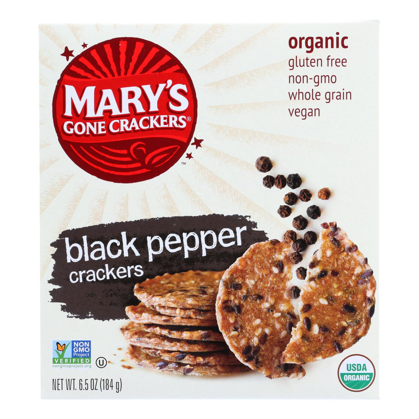 Mary's Gone Crackers Black Pepper Crackers  - Case Of 6 - 6.5 Oz | OnlyNaturals.us
