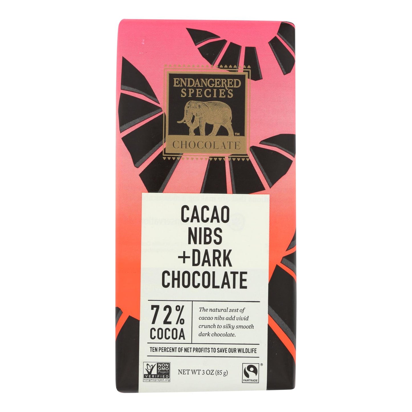 Endangered Species Natural Chocolate Bars - Dark Chocolate - 72 Percent Cocoa - Cacao Nibs - 3 Oz Bars - Case Of 12 | OnlyNaturals.us