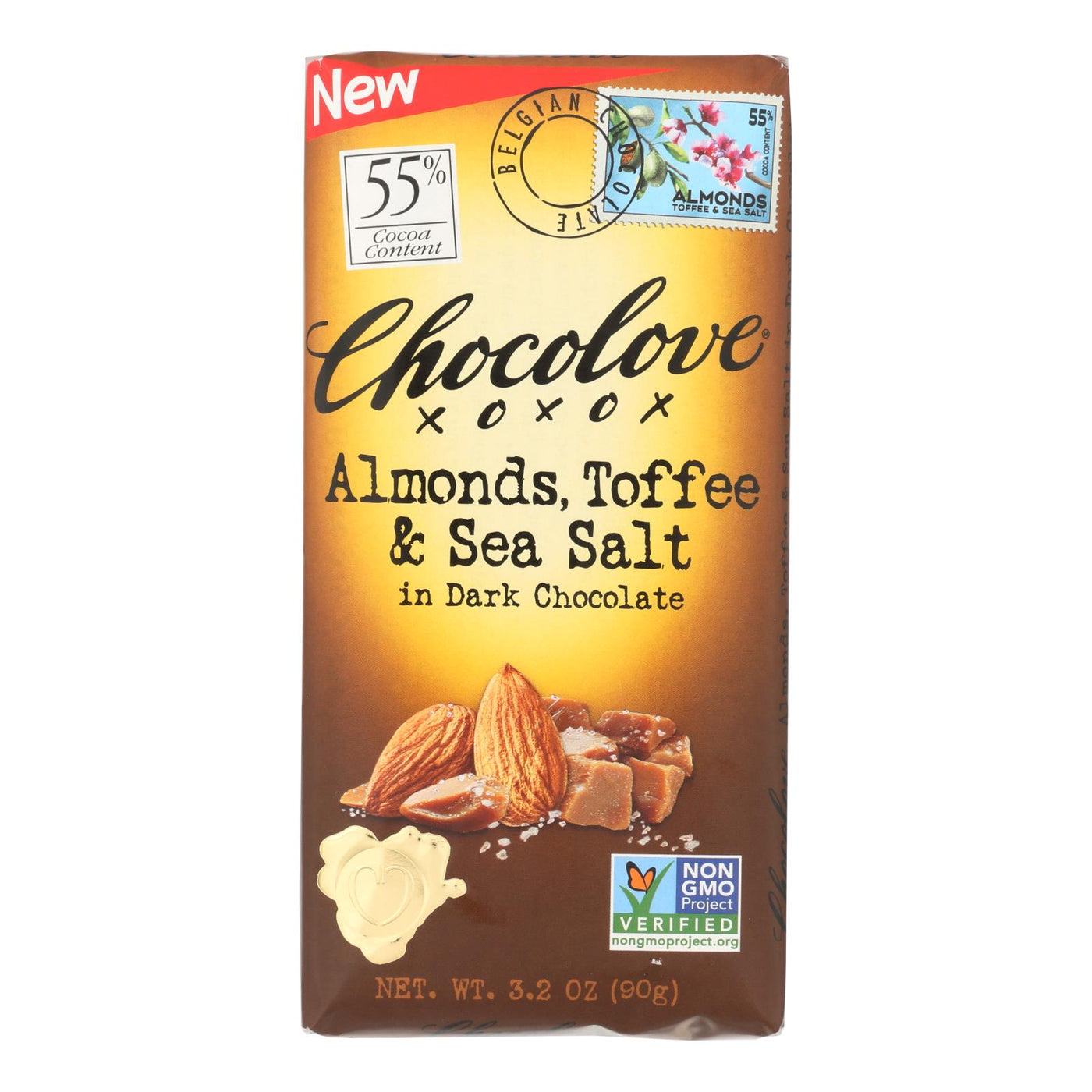 Chocolove Xoxox - Bar - Almond - Toffe - Sea Salt - Dark Chocolate - Case Of 12 - 3.2 Oz | OnlyNaturals.us