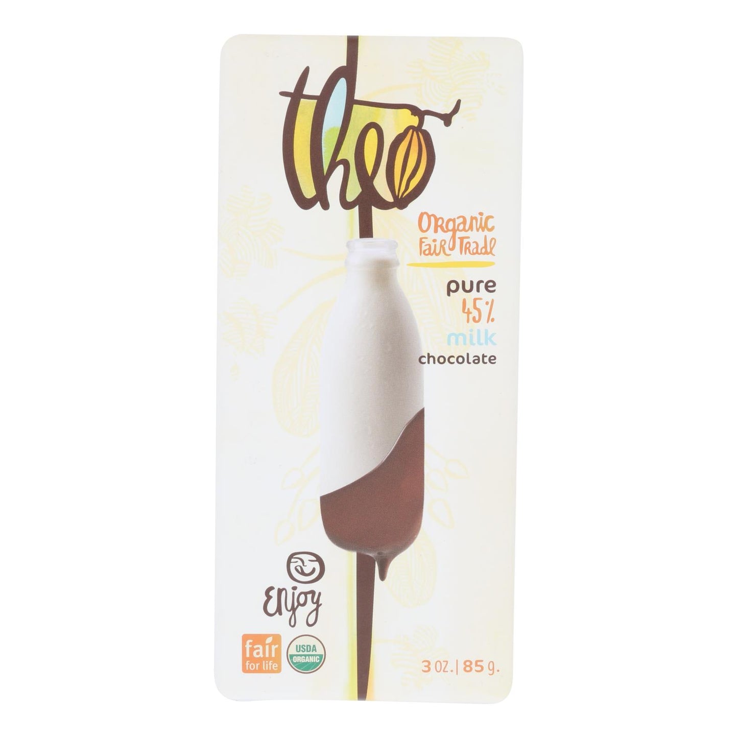 Theo Chocolate Organic Chocolate Bar - Classic - Milk Chocolate - 45 Percent Cacao - Pure - 3 Oz Bars - Case Of 12 | OnlyNaturals.us