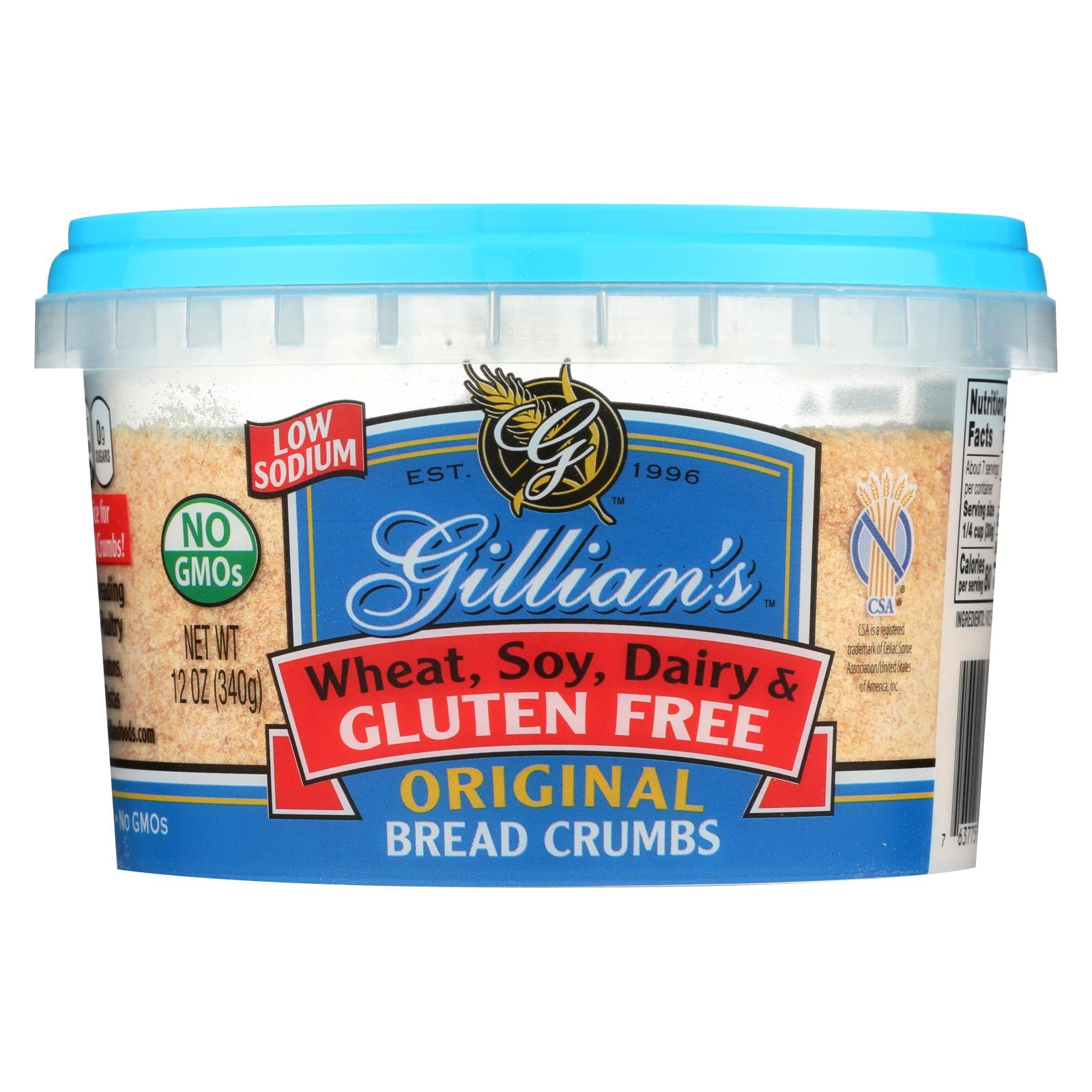 Gillian's Food Plain Bread Crumbs - Original - Case Of 12 - 12 Oz. | OnlyNaturals.us