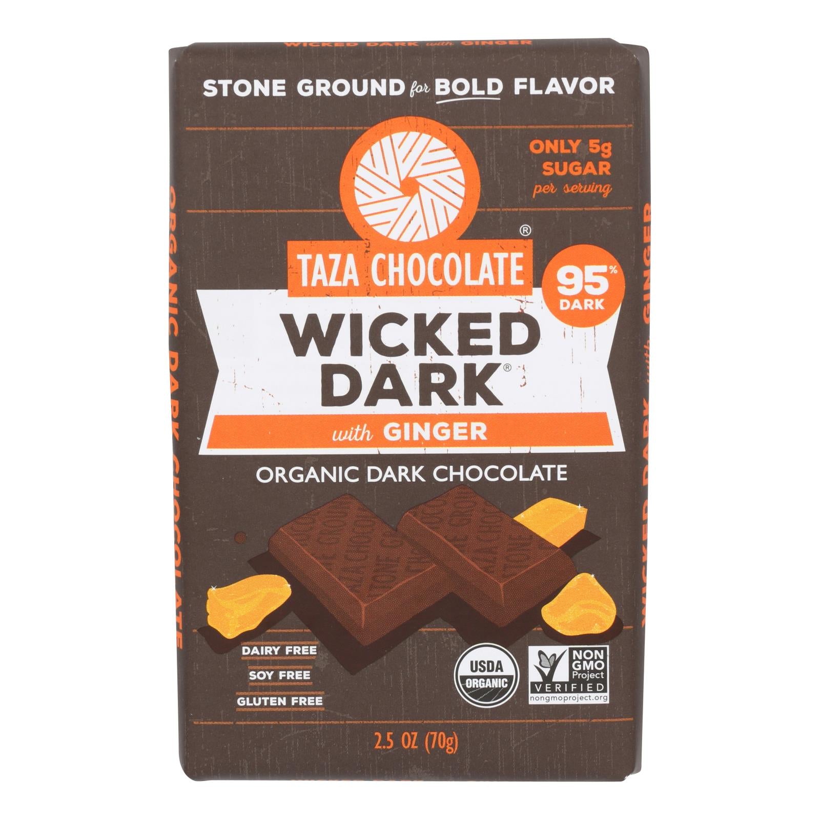 Taza Chocolate - Bar Wckd Dark Ginger 95% - Case Of 10 - 2.5 Oz | OnlyNaturals.us