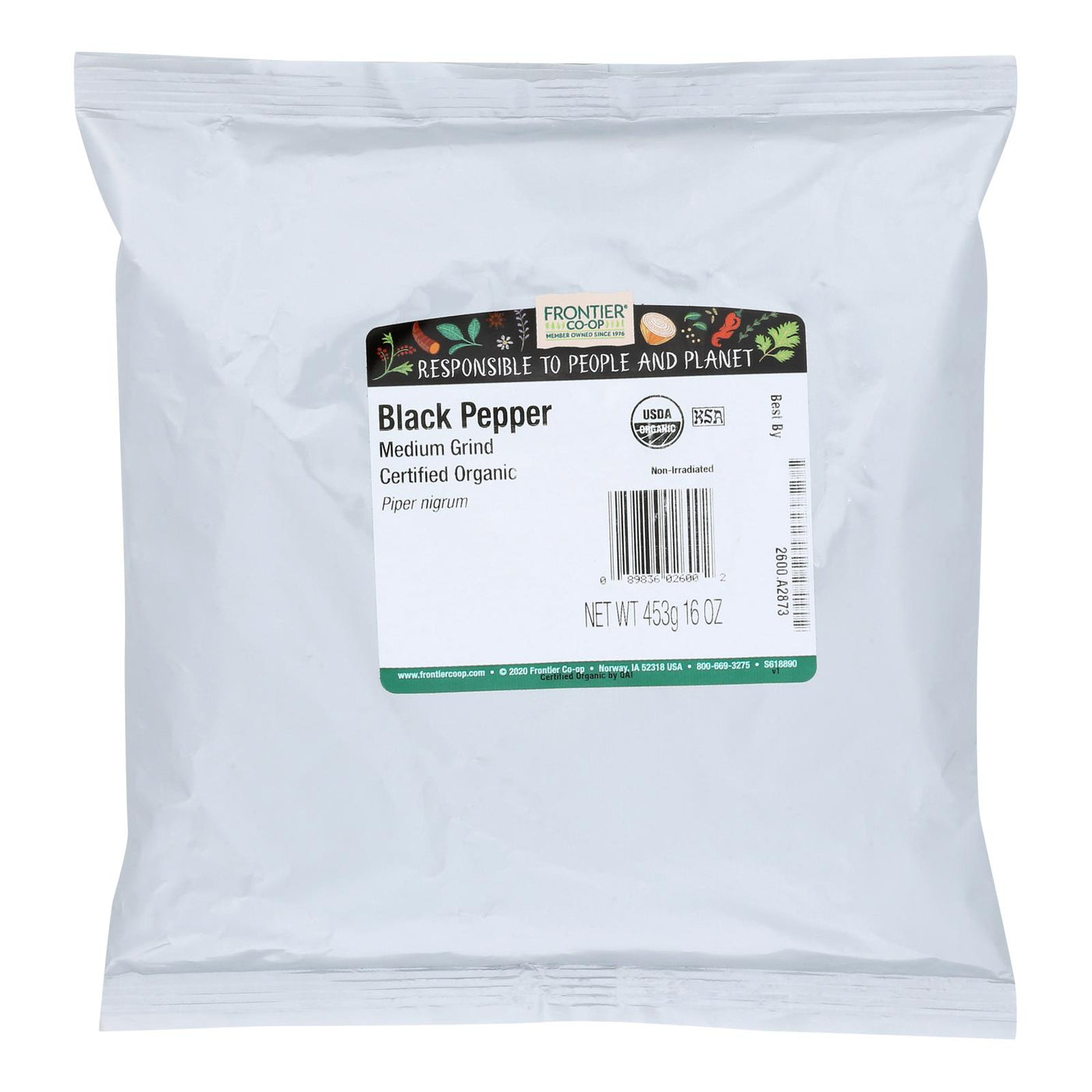 Frontier Herb Pepper Organic Black Medium Grind - Single Bulk Item - 1lb | OnlyNaturals.us
