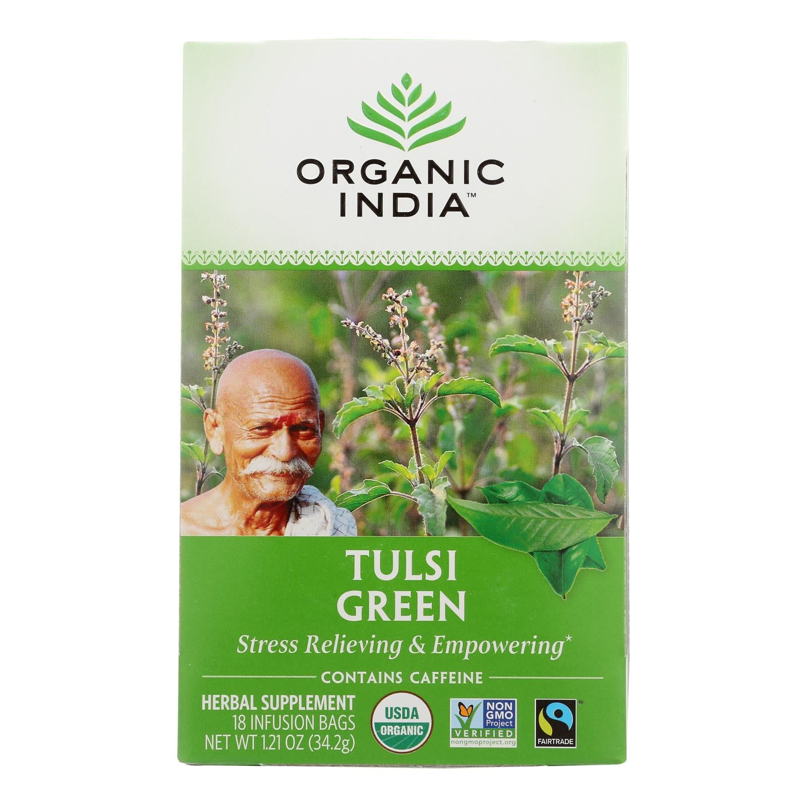 Organic India Tulsi Tea Green Tea - 18 Tea Bags - Case Of 6 | OnlyNaturals.us