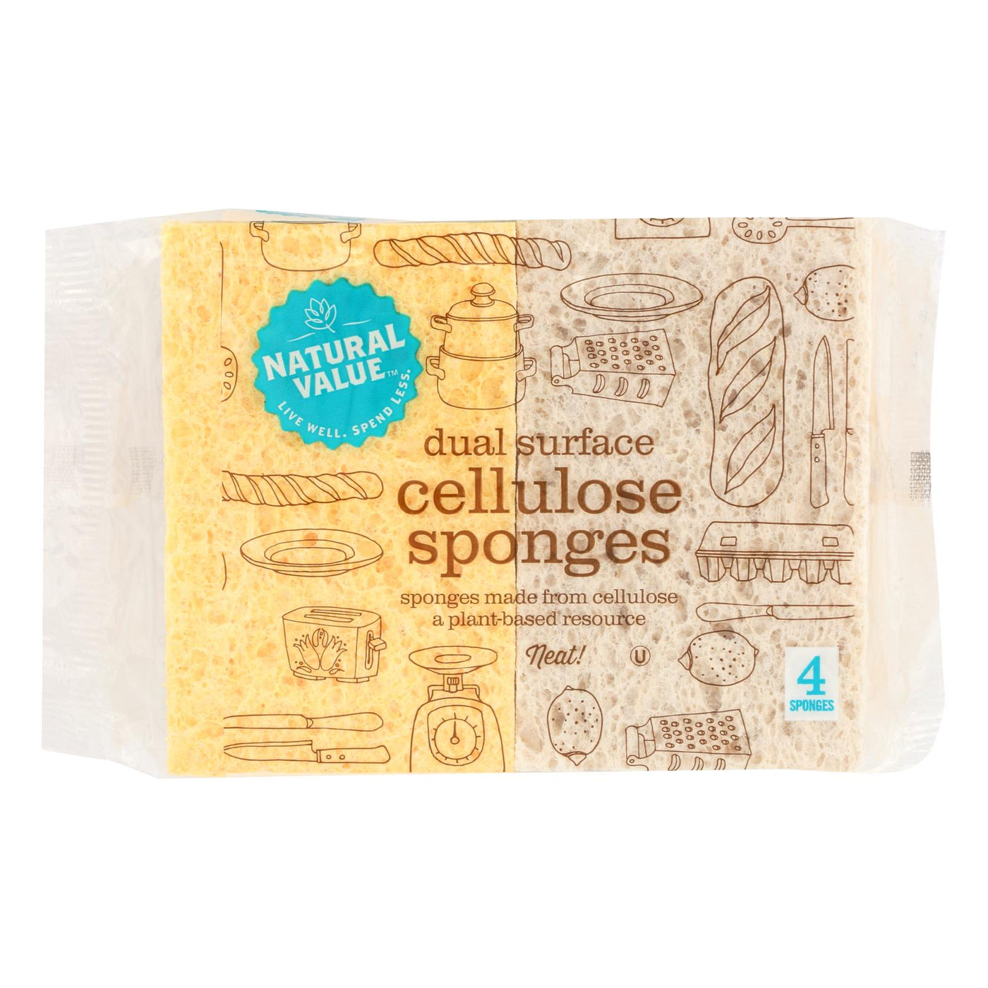 Natural Value Dual Surface Cellulose Sponges - Case Of 24 - 4 Count | OnlyNaturals.us