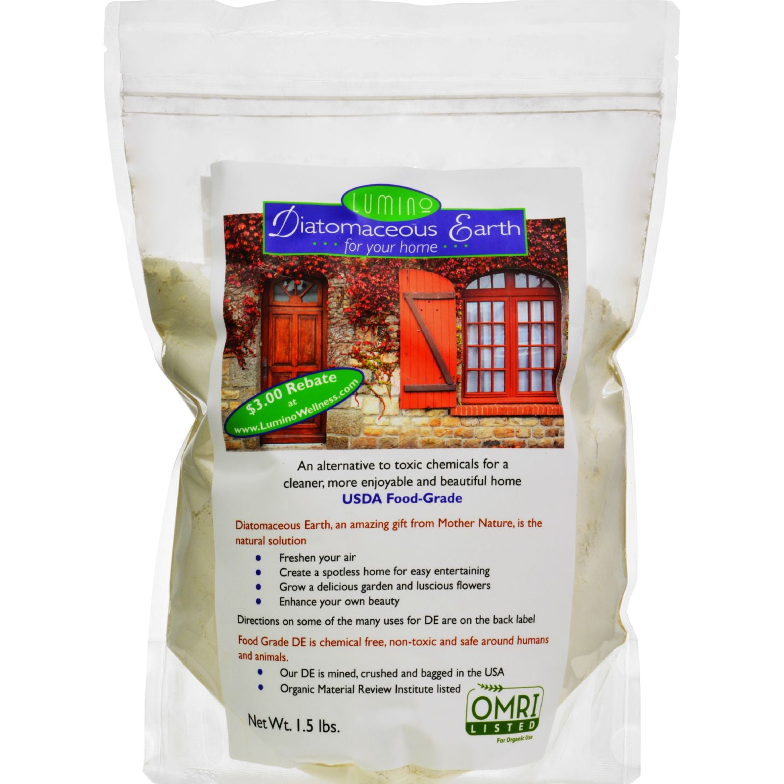 Lumino Home Diatomaceous Earth - Food Grade - Home - 1.5 Lb | OnlyNaturals.us