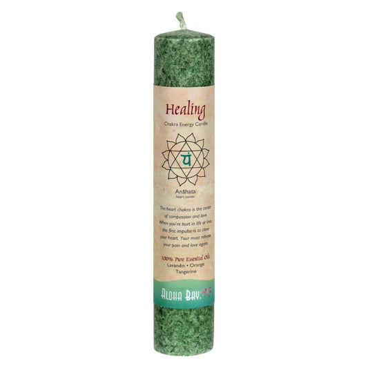 Aloha Bay - Chakra Pillar Candle - Green - 8" | OnlyNaturals.us