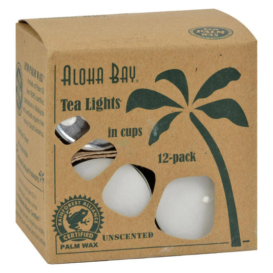 Aloha Bay - Palm Wax Tea Lights With Aluminum Holder - 12 Candles | OnlyNaturals.us