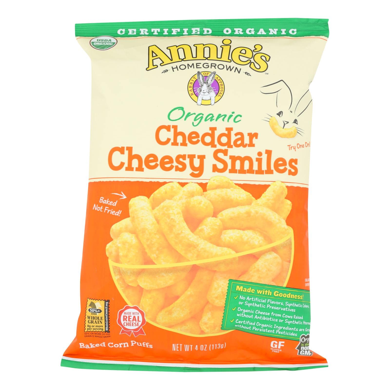 Annie's Homegrown Cheese Puffs Cheddar - Case Of 12 - 4 Oz | OnlyNaturals.us