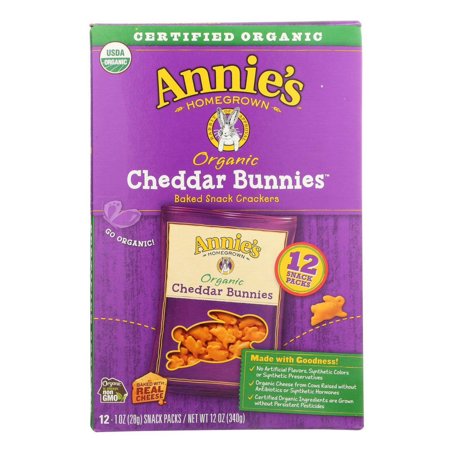 Annie's Homegrown Organic Bunny Cracker Snack Pack - Cheddar - Case Of 4 - 12-1 Oz | OnlyNaturals.us