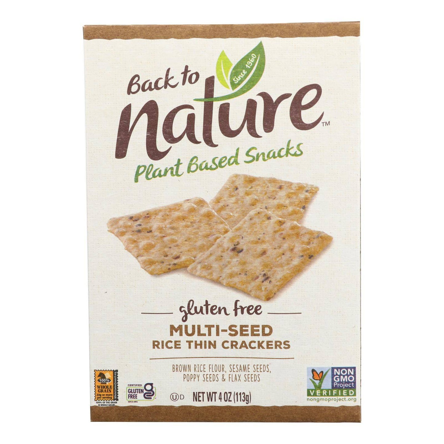 Buy Back To Nature Multi Seed Rice Thin Crackers - Brown Rice Sesame Seeds Poppy Seeds And Flax Seed - Case Of 12 - 4 Oz.  at OnlyNaturals.us