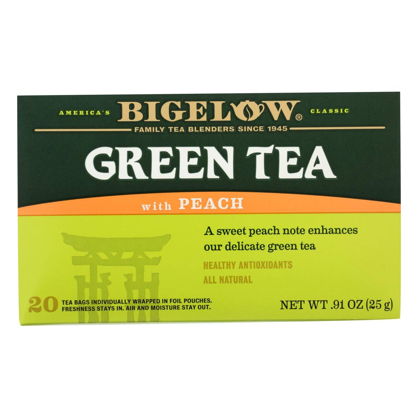 Bigelow Tea Green Tea - With Peach - Case Of 6 - 20 Bag | OnlyNaturals.us