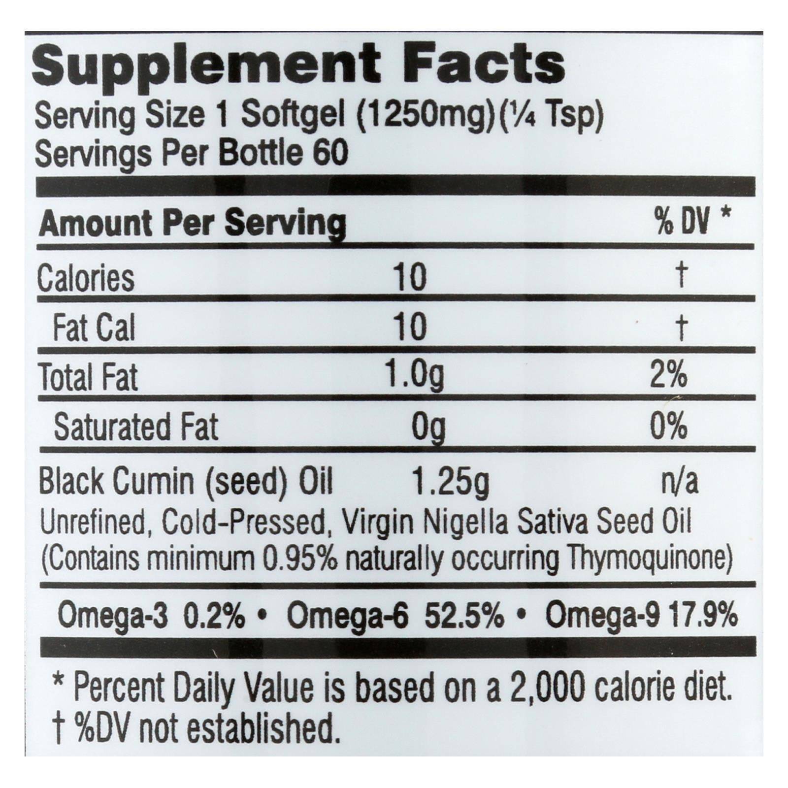 Black Seed Oil - 1250 Mg - 60 Softgel Capsules | OnlyNaturals.us