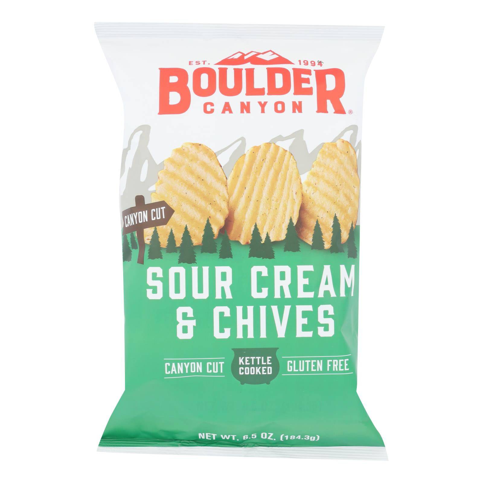 Boulder Canyon - Kettle Cooked Canyon Cut Potato Chips -sour Cream & Chives - Case Of 12 - 6.5 Oz | OnlyNaturals.us