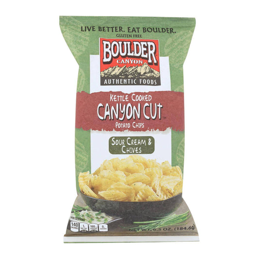 Boulder Canyon - Kettle Cooked Canyon Cut Potato Chips -sour Cream & Chives - Case Of 12 - 6.5 Oz | OnlyNaturals.us