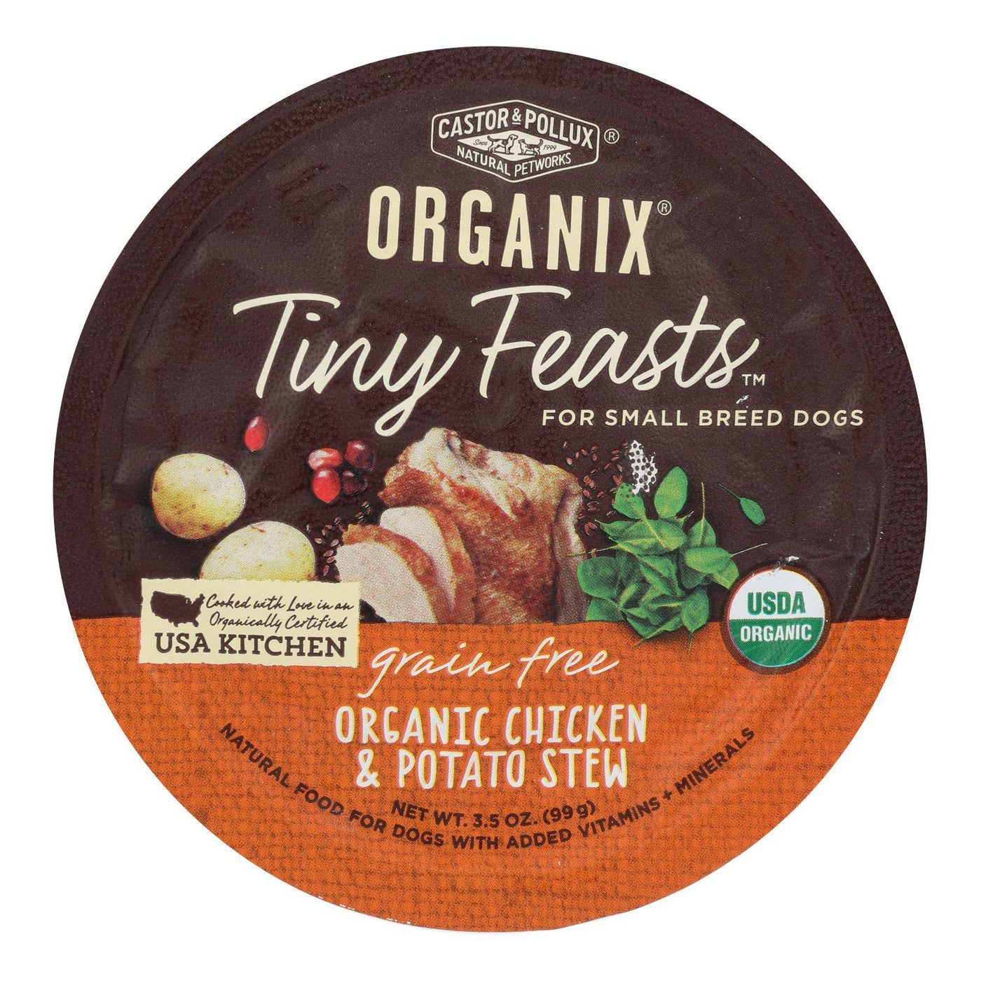 Castor And Pollux Dog - Organic - Tiny Feasts - Chicken - Case Of 12 - 3.5 Oz | OnlyNaturals.us
