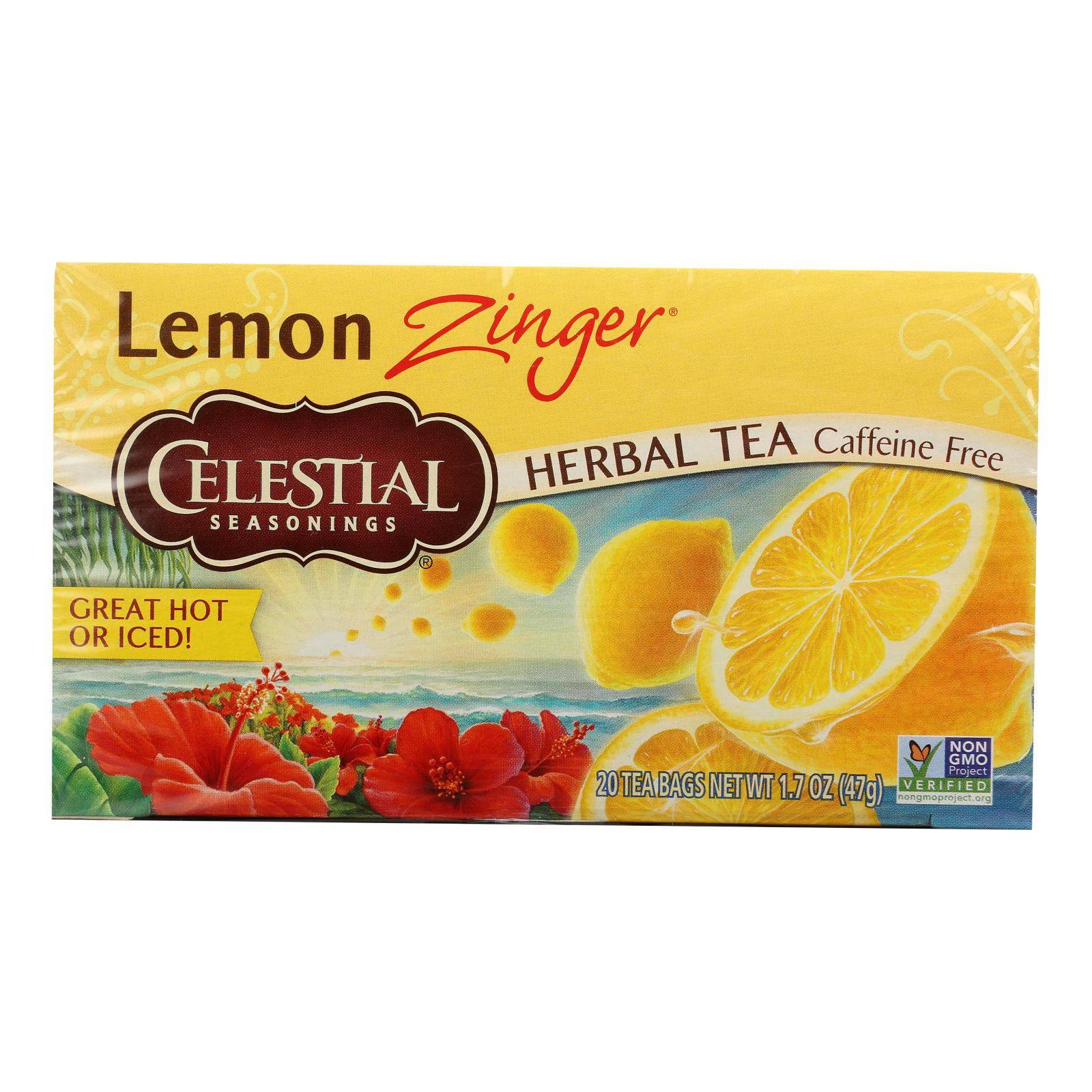 Celestial Seasonings Herbal Tea Caffeine Free Lemon Zinger - 20 Tea Bags - Case Of 6 | OnlyNaturals.us