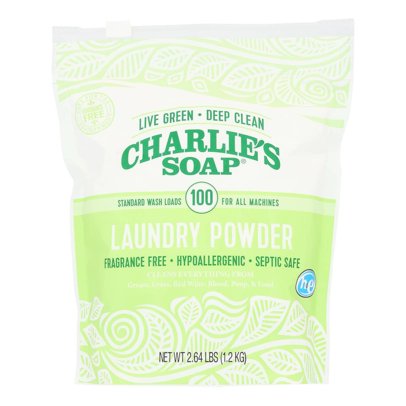 Charlies Soap Laundry Detergent - 100 Loads - Powder - 2.64 Lb - Case Of 6 | OnlyNaturals.us