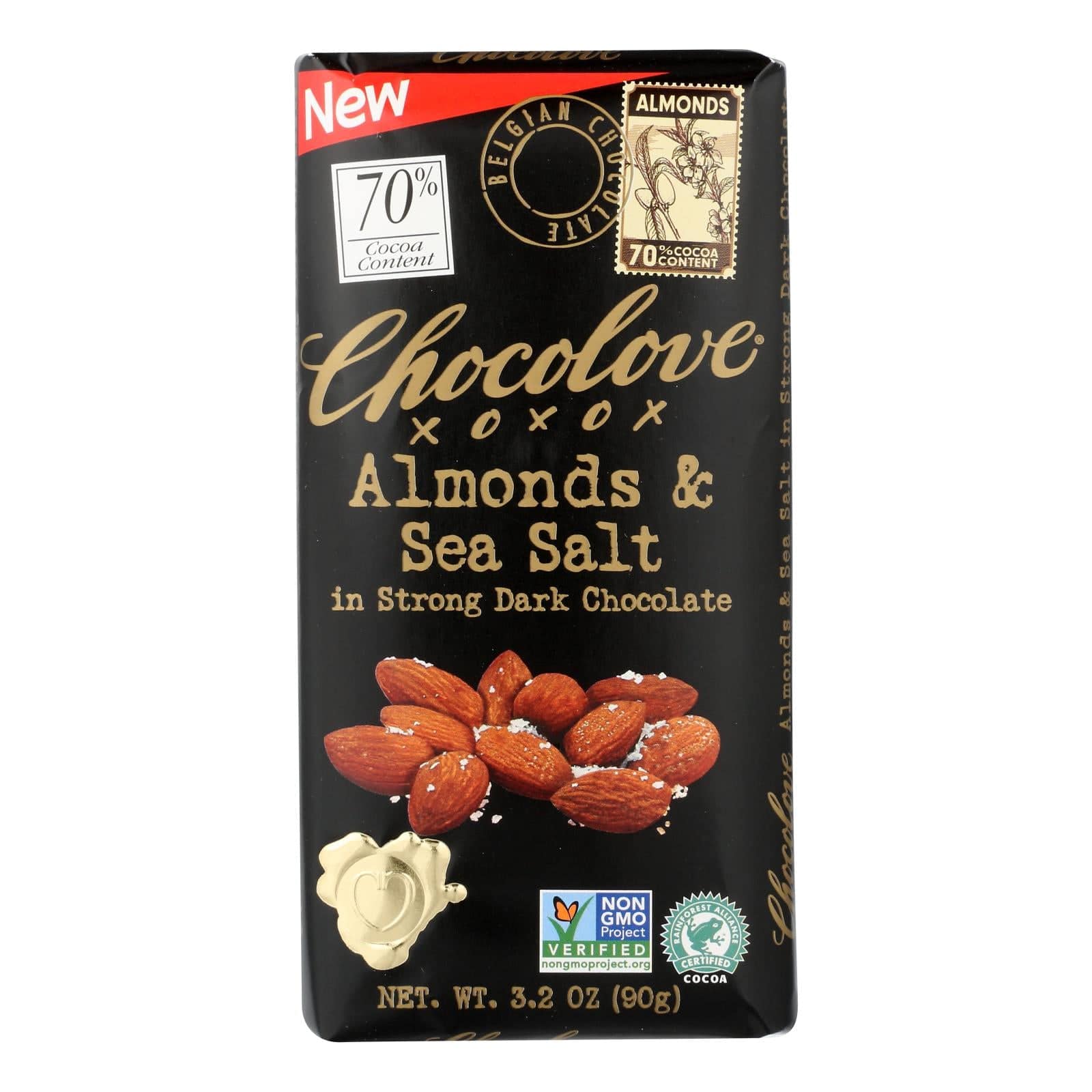 Chocolove Xoxox - Bar - Almond - Sea Salt - 70% Dark Chocolate - Case Of 12 - 3.2 Oz | OnlyNaturals.us