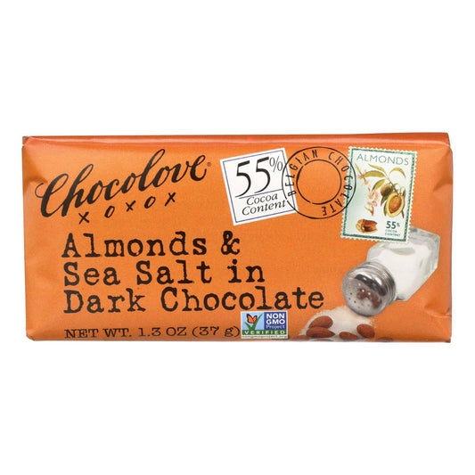 Chocolove Xoxox - Premium Chocolate Bar - Dark Chocolate - Almonds And Sea Salt - Mini 1.3 Oz Bars - Case Of 12 | OnlyNaturals.us