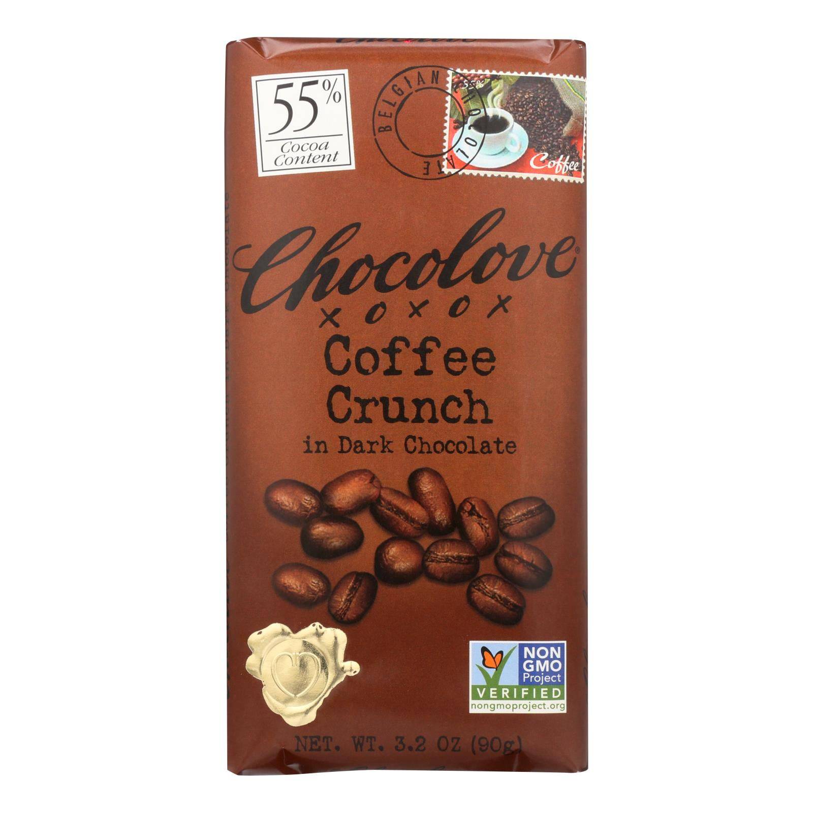 Chocolove Xoxox - Premium Chocolate Bar - Dark Chocolate - Coffee Crunch - 3.2 Oz Bars - Case Of 12 | OnlyNaturals.us