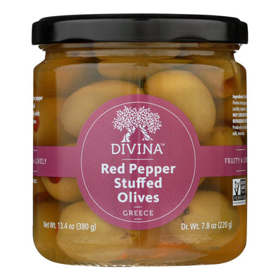 Divina - Olives Stuffed With Sweet Peppers - Case Of 6 - 7.8 Oz. | OnlyNaturals.us