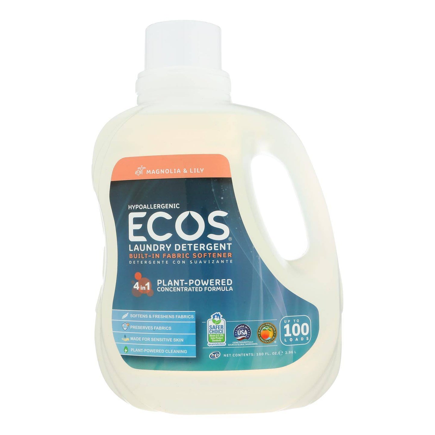 Earth Friendly Eco's 2x Ultra Liquid Laundry Detergent - Magnolia And Lily - Case Of 4 - 100 Fl Oz | OnlyNaturals.us