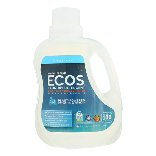 Earth Friendly Ecos Ultra 2x All Natural Laundry Detergent - Free And Clear - Case Of 4 - 100 Fl Oz | OnlyNaturals.us