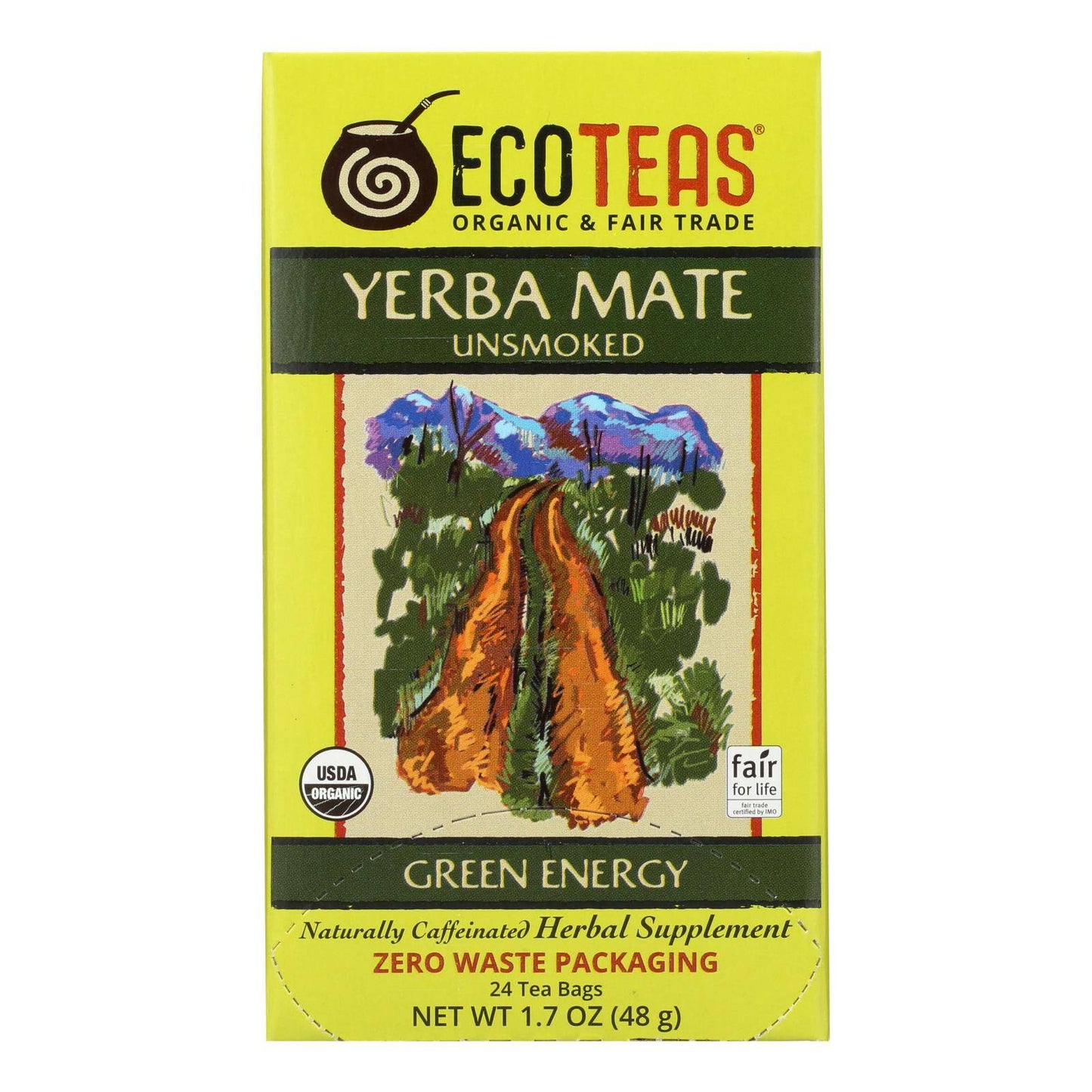 Ecoteas Organic Yerba Mate Unsmoked Green Energy Tea Bags - Case Of 6 - 24 Bags | OnlyNaturals.us