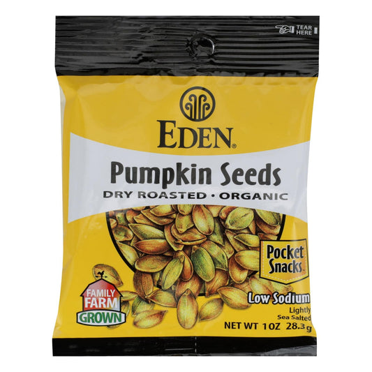 Eden Foods Organic Pocket Snacks - Pumpkin Seeds - Dry Roasted And Salted - 1 Oz - Case Of 12 | OnlyNaturals.us