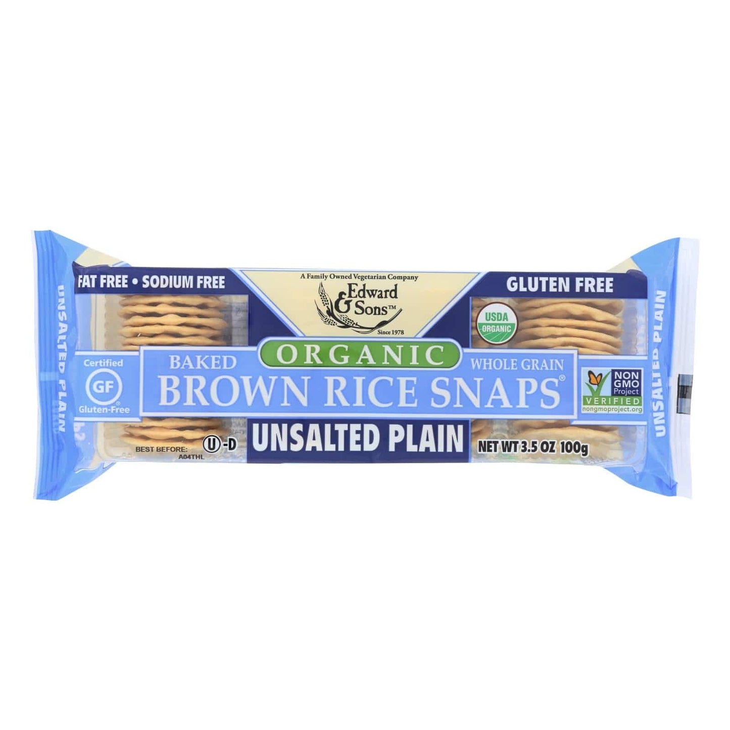 Edward And Sons Brown Rice Snaps - Unsalted Plain - Case Of 12 - 3.5 Oz. | OnlyNaturals.us