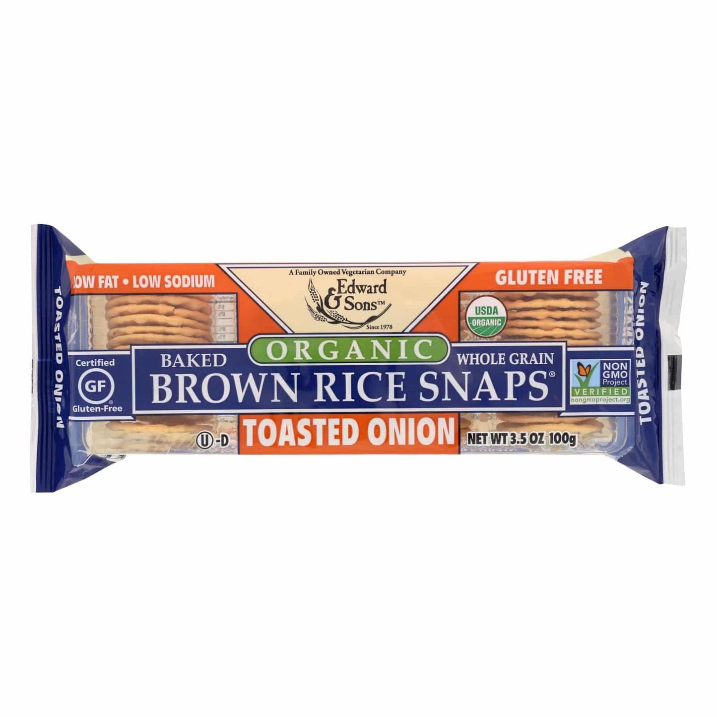 Edward And Sons Brown Rice Snaps - Toasted Onion - Case Of 12 - 3.5 Oz. | OnlyNaturals.us