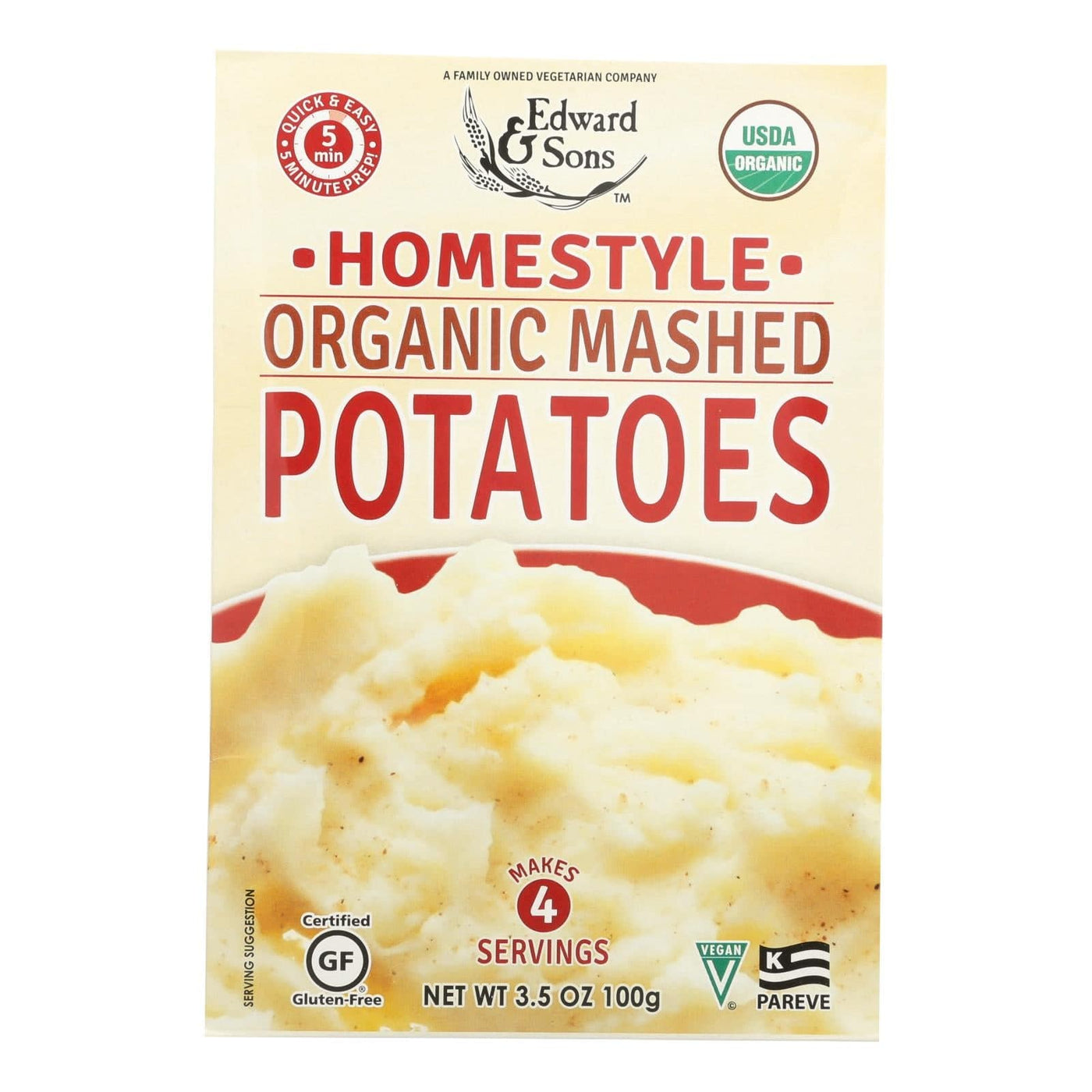 Edward And Sons Organic Mashed Potatoes - Home Style - Case Of 6 - 3.5 Oz. | OnlyNaturals.us