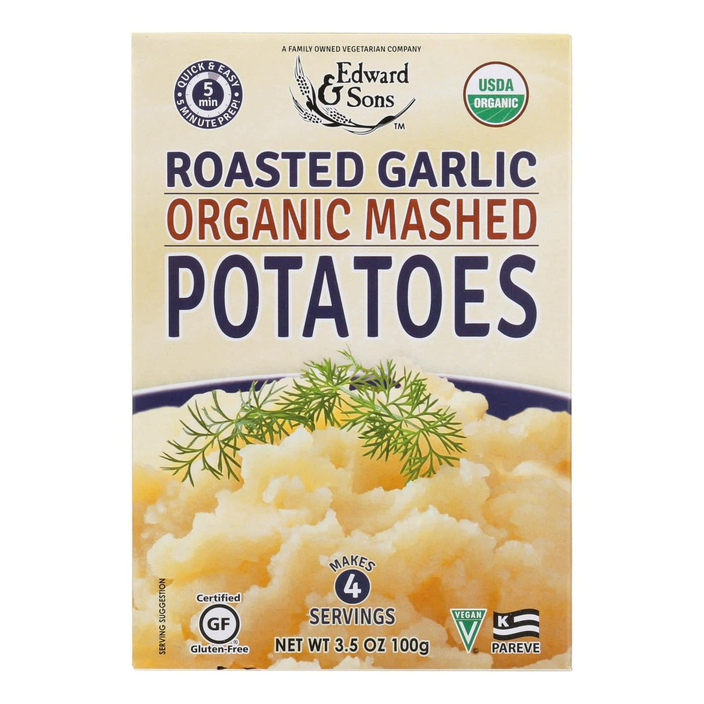 Edward And Sons Organic Mashed Potatoes - Roasted Garlic - Case Of 6 - 3.5 Oz. | OnlyNaturals.us