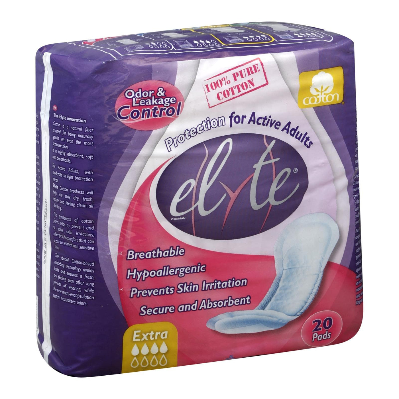 Buy Elyte Light Cotton Incontinence Pads - Extra - 5 In X 13 In - 20 Pack  at OnlyNaturals.us