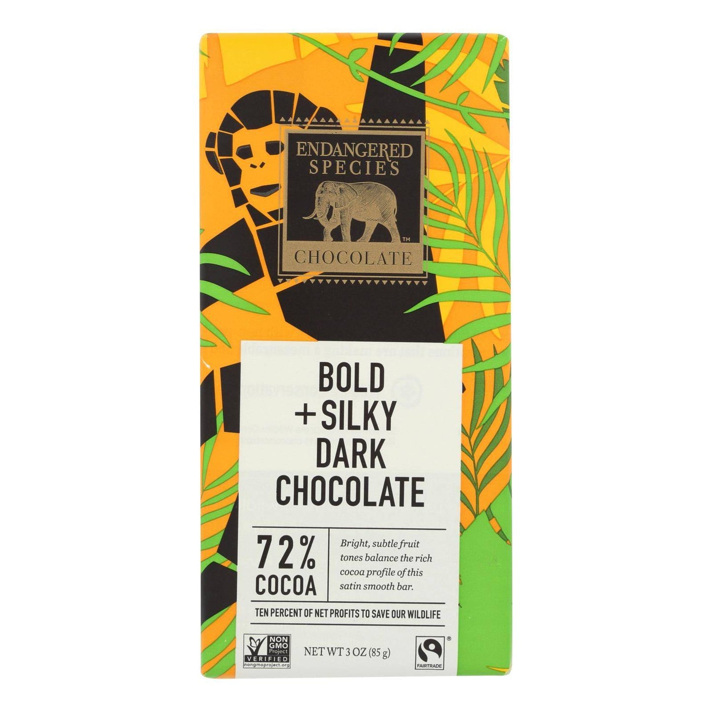 Buy Endangered Species Natural Chocolate Bars - Dark Chocolate - 72 Percent Cocoa - 3 Oz Bars - Case Of 12  at OnlyNaturals.us