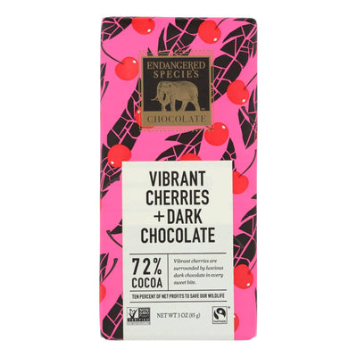 Endangered Species Natural Chocolate Bars - Dark Chocolate - 72 Percent Cocoa - Cherries - 3 Oz Bars - Case Of 12 | OnlyNaturals.us