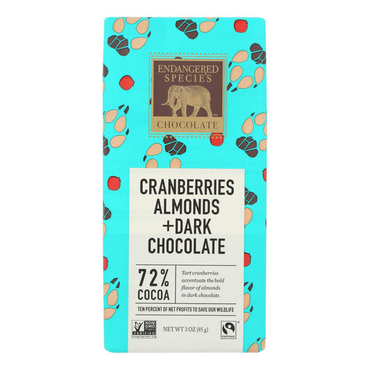 Buy Endangered Species Natural Chocolate Bars - Dark Chocolate - 72 Percent Cocoa - Cranberries And Almonds - 3 Oz Bars - Case Of 12  at OnlyNaturals.us