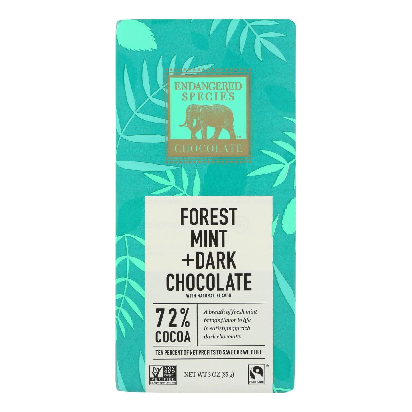 Buy Endangered Species Natural Chocolate Bars - Dark Chocolate - 72 Percent Cocoa - Forest Mint - 3 Oz Bars - Case Of 12  at OnlyNaturals.us