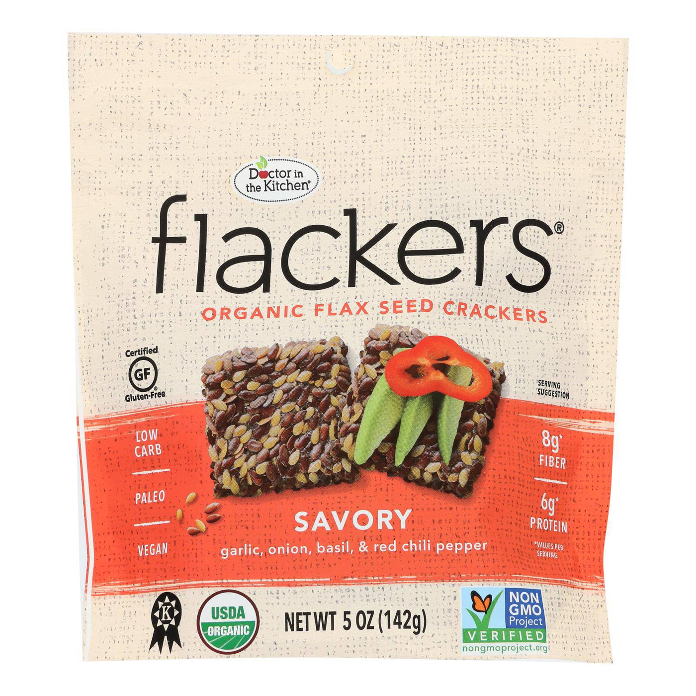 Doctor In The Kitchen - Organic Flax Seed Crackers - Savory - Case Of 6 - 5 Oz. | OnlyNaturals.us