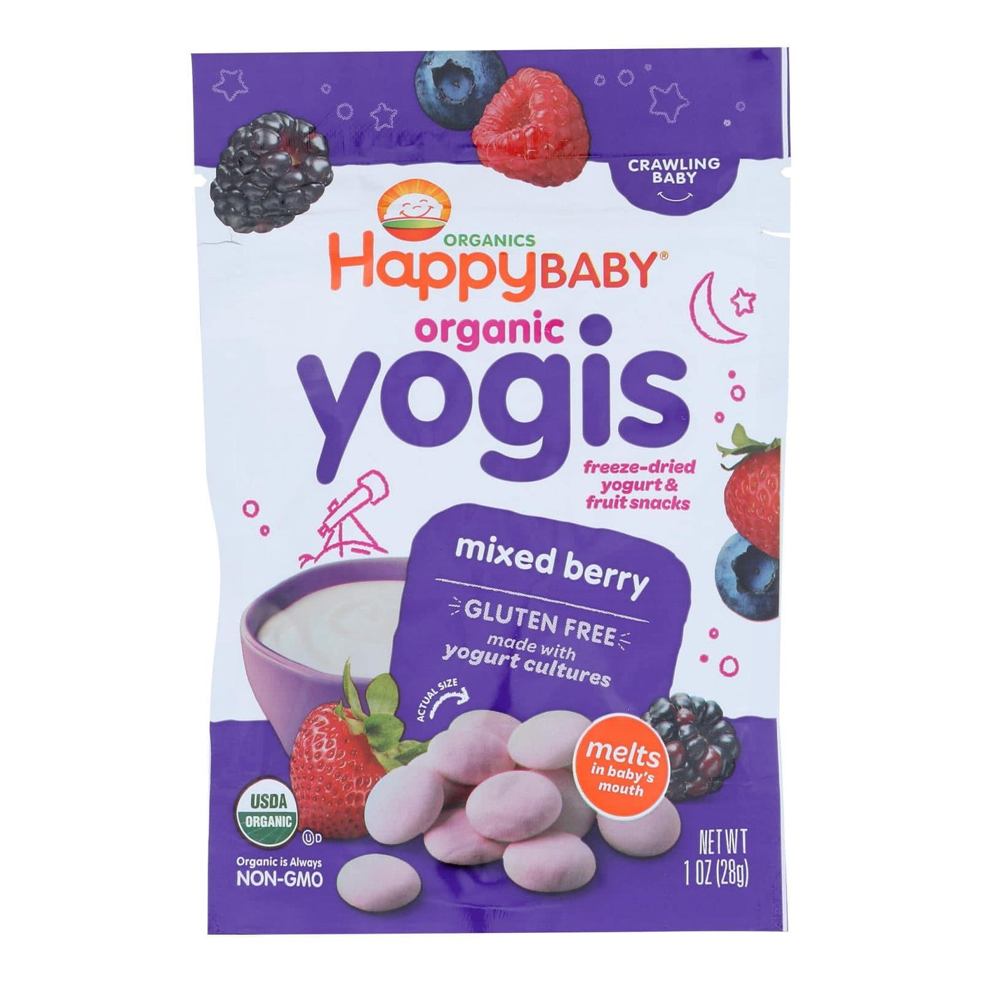 Buy Happy Baby Happy Yogis Organic Superfoods Yogurt And Fruit Snacks Mixed Berry - 1 Oz - Case Of 8  at OnlyNaturals.us