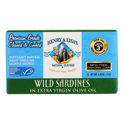 Henry And Lisa's Natural Seafood Wild Sardines In Extra Virgin Olive Oil - Case Of 12 - 4.25 Oz. | OnlyNaturals.us