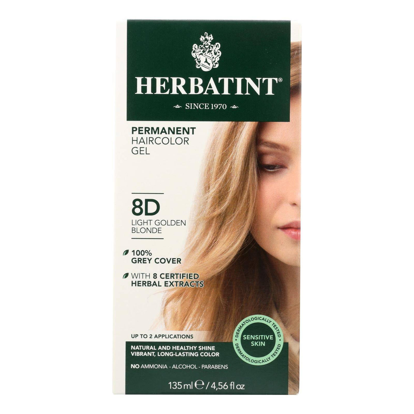 Herbatint Permanent Herbal Haircolour Gel 8d Light Golden Blonde - 135 Ml | OnlyNaturals.us