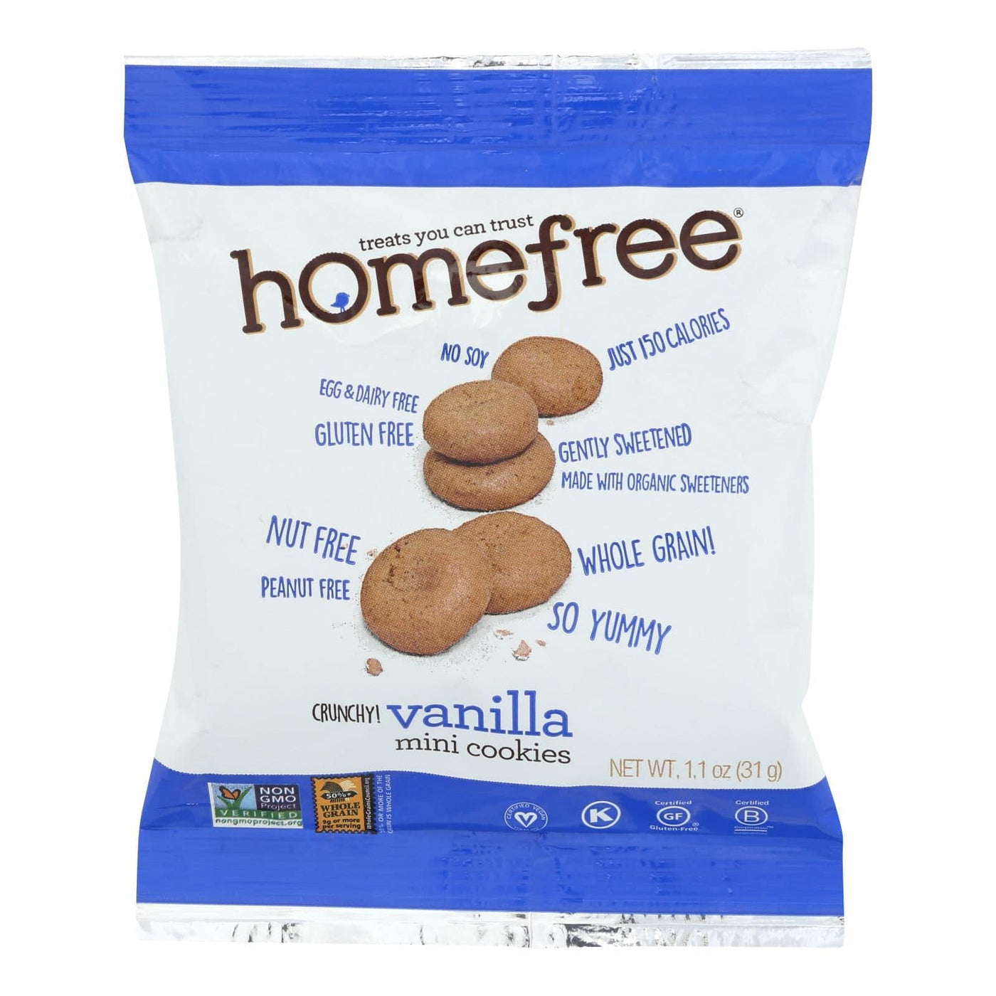 Homefree - Gluten Free Mini Cookies - Vanilla - Case Of 10 - 1.1 Oz. | OnlyNaturals.us